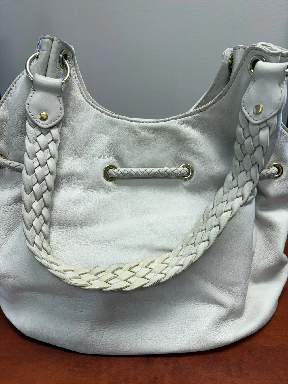 Vintage Michael Kors Leather Cream Braided-Handle Hobo Bag